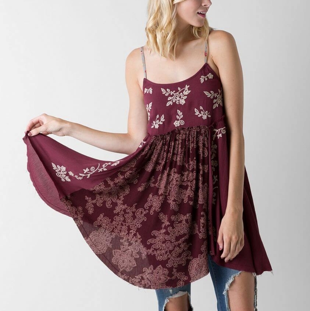 Burgundy Floral Tunic / Mini Dress